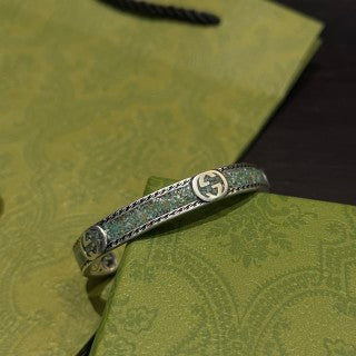 Gucci Interlocking G Engraved Vintage Texture Cuff Bracelet
