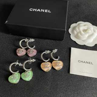 CHANEL Color Heart CC Hoop Drop Earrings