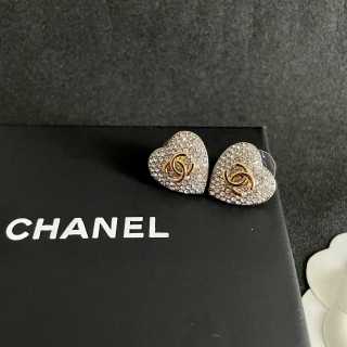 CHANEL Heart Pavé Crystal Stud Earrings