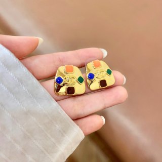 CHANEL Mosaic CC Color Accent Stud Earrings
