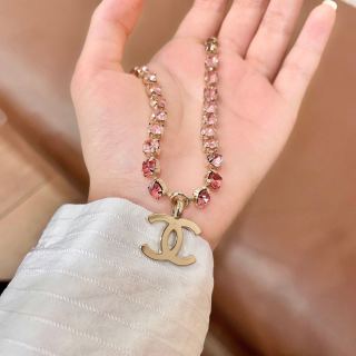 CHANEL Rosé Crystal Charm Necklace