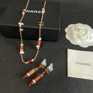 Chanel Red Bead Pearl Drop Earrings