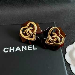 Chanel Vintage Heart Flower Stud Earrings
