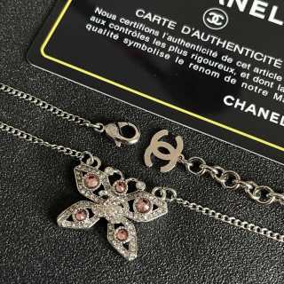 Chanel Crystal Bow Pendant Necklace