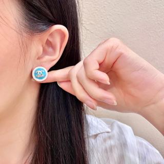 Chanel Turquoise Enamel Disc Stud Earrings