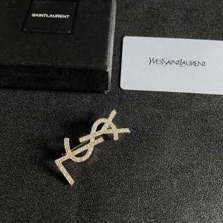 YSL Cassandre Crystal Monogram Brooch