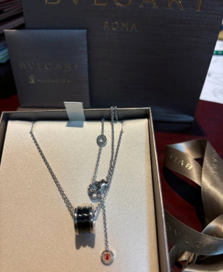 Bvlgari Silver Black Accent Circle Pendant Necklace – Elegant Luxury Jewelry