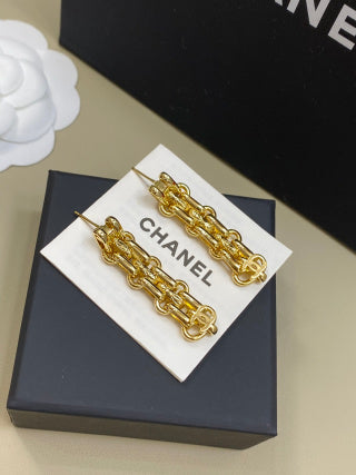 CHANEL Fiorella Golden Chain Link Stud Earrings