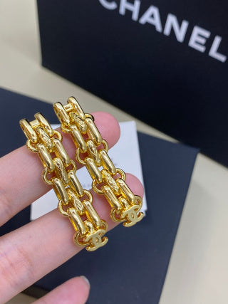 CHANEL Fiorella Golden Chain Link Stud Earrings