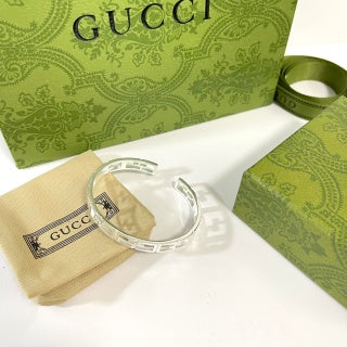 Gucci GG Interlocking Open Cuff Silver Bracelet