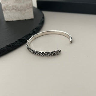 Gucci GG Vintage Engraved Open Cuff Silver Bracelet