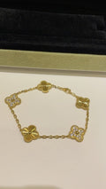 Van Cleef & Arpels Yellow Gold Guilloché Alhambra 5-Motif Bracelet (with Diamond Accents)