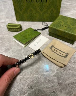 Gucci Interlocking G Black Enamel Chain Bracelet