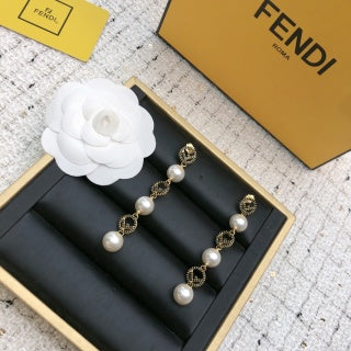 Fendi Perla Roma Pearl Emblem Drop Earrings