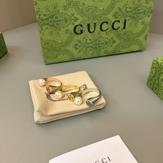 Gucci GG Pearl Accent Open Band Gold Ring