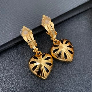 YSL Obsidian Heart Drop Clip-On Earrings