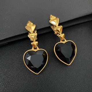 YSL Obsidian Heart Drop Clip-On Earrings