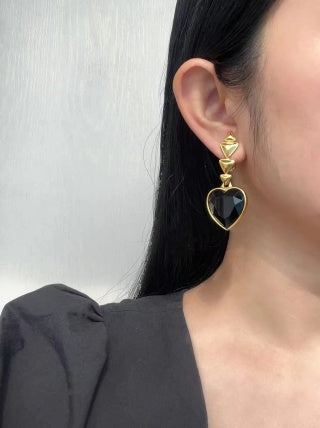 YSL Obsidian Heart Drop Clip-On Earrings