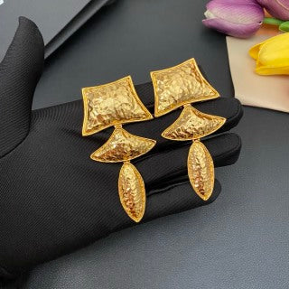 YSL Textured Gold Sculptural Drop Clip-On Earrings