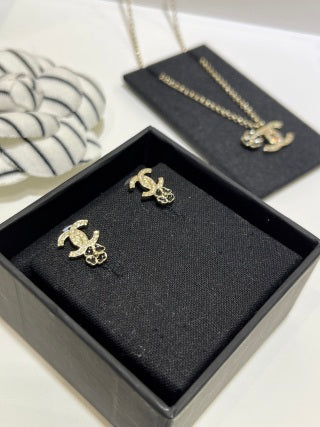 Chanel Crystal CC Bow Stud Earrings – Elegant Luxury Fashion Jewelry