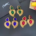 YSL Gemstone Teardrop Medallion Clip-On Earrings