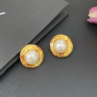 YSL Pearl Medallion Gold Clip-On Earrings