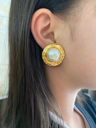 YSL Pearl Medallion Gold Clip-On Earrings