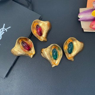 YSL Organic Gemstone Shell Clip-On Earrings