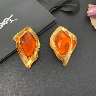 YSL Iridescent Gemstone Frame Clip-On Earrings