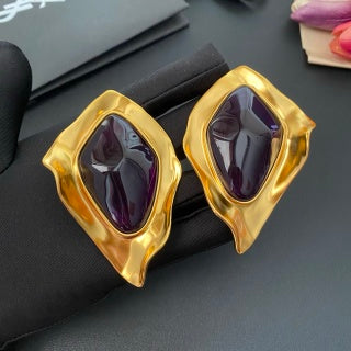 YSL Iridescent Gemstone Frame Clip-On Earrings