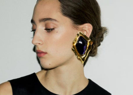 YSL Iridescent Gemstone Frame Clip-On Earrings