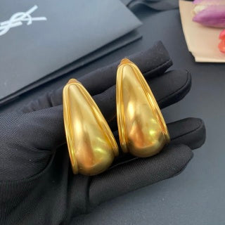 YSL Rounded Gold Sculptural Clip-On Hoops
