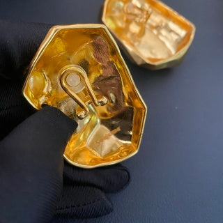 YSL Raw Gold Sculptural Block Clip-On Earrings