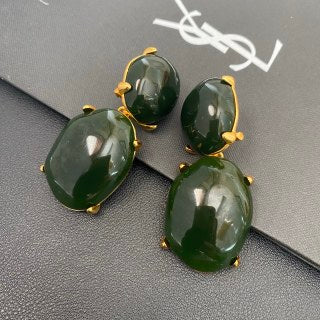 YSL Jade Coral Gemstone Clip-On Earrings