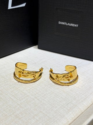YSL Curved Gold Cuff Hoop Earrings