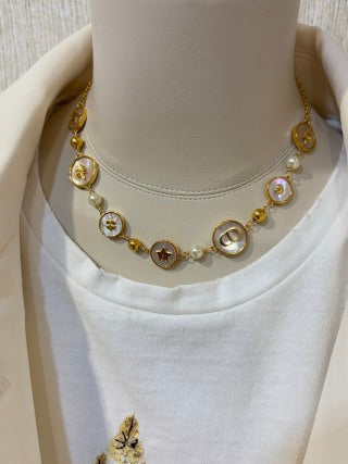 Dior Celestial CD Medallion Pearl Charm Necklace