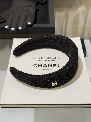Chanel Tweed Gold Accent Headband – Black & Pink Elegant Luxury Fashion Accessory