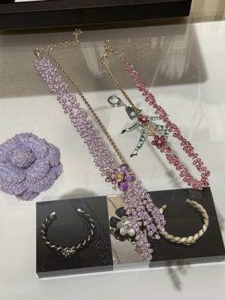 CHANEL Rosy Blossom CC Floral Statement Necklace