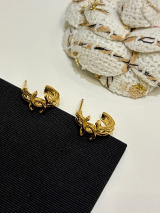 Chanel Gold Quilted Semi-Circular Earrings