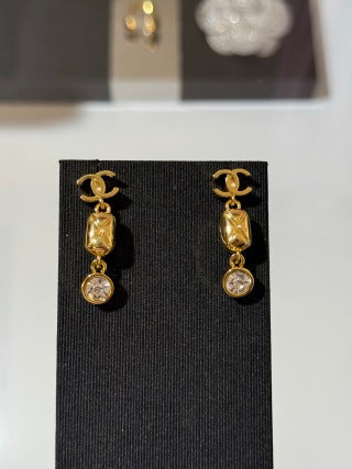 CHANEL Golden Cascade CC Drop Stud Earrings