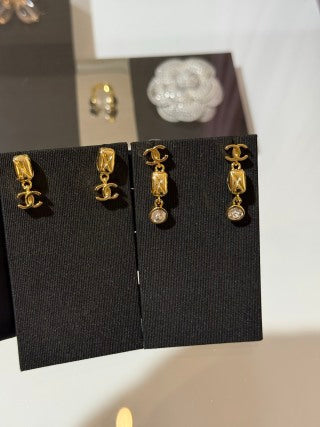 CHANEL Golden Facet CC Charm Stud Earrings