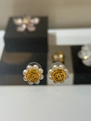 CHANEL Pearl Bloom Medallion CC Stud Earrings
