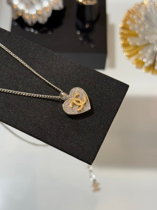 Chanel Crystal Heart CC Pendant Necklace – Elegant Luxury Jewelry
