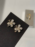 Chanel Clover Pearl Stud Earrings with Teardrop Crystals