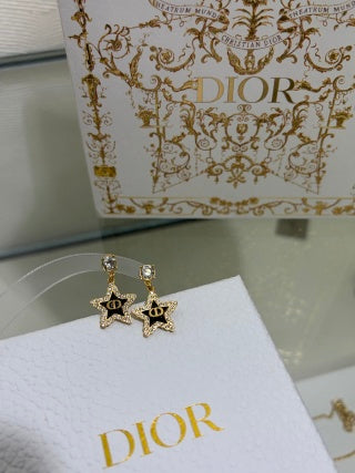 Dior Oblique Star Crystal Drop Stud Earrings