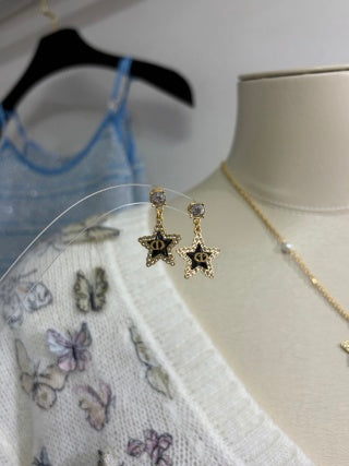 Dior Oblique Star Crystal Drop Stud Earrings