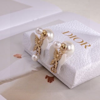 Dior Pearl Butterfly CD Drop Stud Earrings