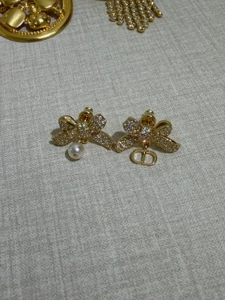 Dior Butterfly Pearl Crystal CD Stud Earrings