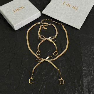 Dior Bow CD Letter Gold Chain Necklace