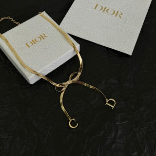 Dior Bow CD Letter Gold Chain Necklace